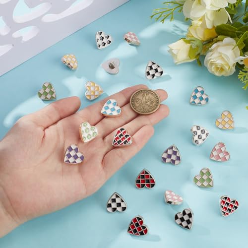 49st 7 Kleuren Shank Heart Buttons, 1,8cm Schaakbord Button Sets 1 Hole Check Naaiknop Hart met Tartan voor Jassen Suites Jassen Kleding Accessoires 3