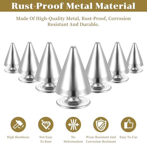 100 Sets 10MM Silver Spikes en Studs Metal Bullet Cone Spikes Schroef terug Lederen Craft Rivet Schroeven Punk Studs voor Kleding schoenen tassen Accessoires 3
