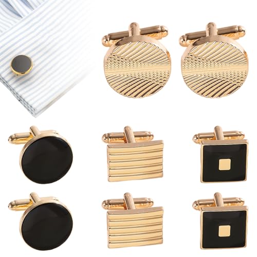 Mannen Manchetknopen, 4 paar Manchetknopen voor Mannen, Fashion Retro Striped Manchetknopen, Elegant Manchetknopen voor Mannen, Bruiloft Party Tuxedo, Shirts