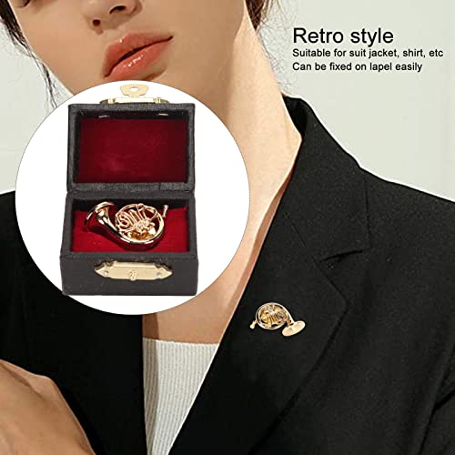 Musical Instrument Brooch Pin, Goud Miniatuur Franse Hoorn Shape Lapel Pin, Mini Koper Muziekinstrument Brooch met Opbergdoos, Franse Hoorn Brooch, Plastic 5