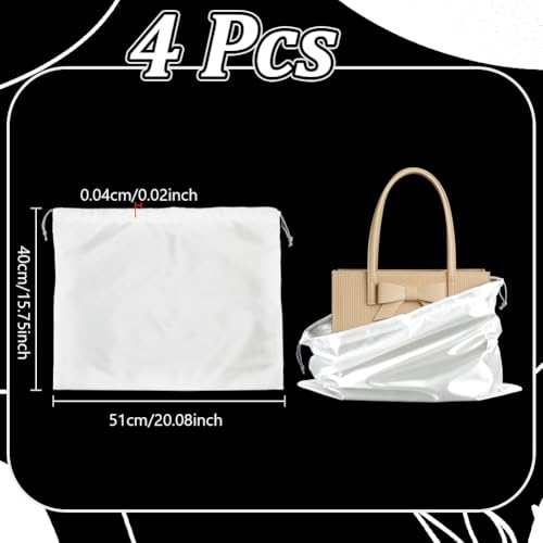 Verpakking van 4 stofzakken voor handtassen, 40 x 51 cm, Faux Silk Berging Bags, Drawstring Bags, Portable Travel Bags voor handtassen, schoenen, laarzen, wit, wit
