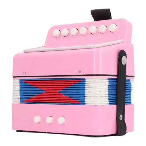 7 Button Accordeon voor kinderen, riem gesp ontwerp, ABS materiaal, beginners knoop accordeon met gids en lied set (PINK)