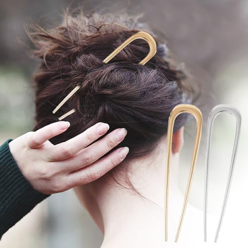 4 st Franse haarspelden, U gevormd grote haarspelden Elegant Updo Chignon Pins metalen haarspelden Vintage Franse Twist Hairpin Updo Hair Sticks Pen Haarvork voor vrouwen 4