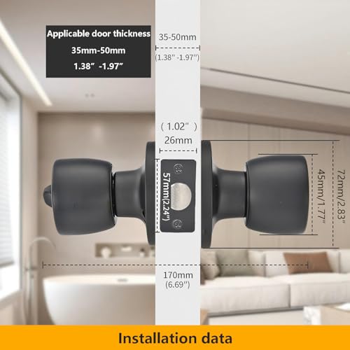 Set van 1 Deur Knob Set, Roestvrij staal Ronde Deur Knobs met slot en sleutel, Doorgang deur slot voor slaapkamer, badkamer, thuiskantoor, zwart 3
