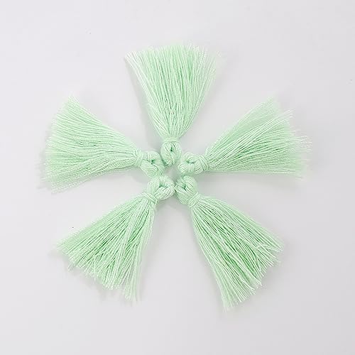 100 st. Mini Tassels 3cm Handgemaakte Katoen Kleine Tassels Hangers Kleurrijke Craft Brush Tassels voor DIY Bag Oorbellen sieraden ketting DIY Craft Accessoires Grass Groen