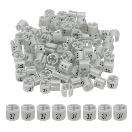 100Pcs Kleding Hanger Markers Nummer 37 Tags Fit 3mm Rod Garment Maat Tag Hanger Clips Ronde kleur Coding Label voor kleding Hangers, Grey