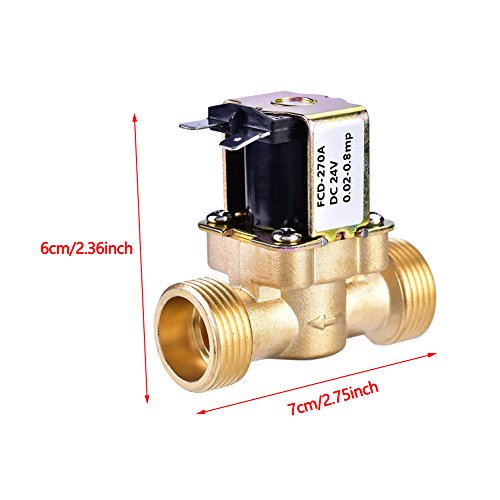Water Solenoïde Valve, 3/4" DC 24V NC Normaal gesproken gesloten messing Elektrische magnetische inlaat Solenoïde Valve Drukregulerende Stabiele stroomventiel voor Waterlevering Tuin Spray Besproeiing 2.4×2.8inch 4