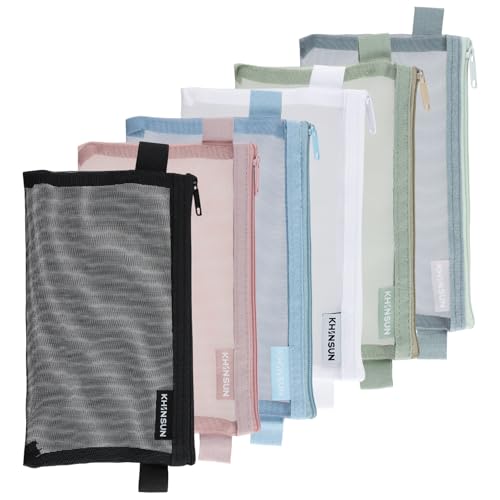 Set van 6 Kleine Transparante Pencil Case met Zipper Organizer Bag Zipper Pen zak Nylon Mesh Multifunctioneel Opslagorganizer