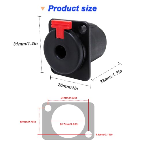 6,35 mm (1/4 inch) Paneel inbouw Socket, 1/4 Inch Stereo Audio Jack en Mono/TRS en TS met 6,35mm dikke 6,35mm Mono TRS Solder Plug (Pack of 4)