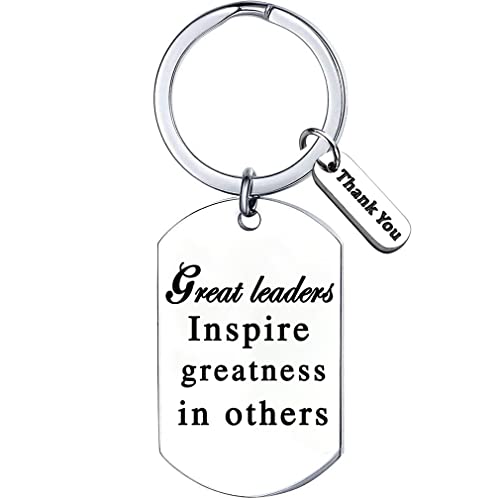 Baas Coach Appreciation Gifts Team Gift Keychain "Grote leiders inspireren grootheid in anderen" Dank u Gift Keychain voor Coach, Baas, Collega, Zilver, zilver
