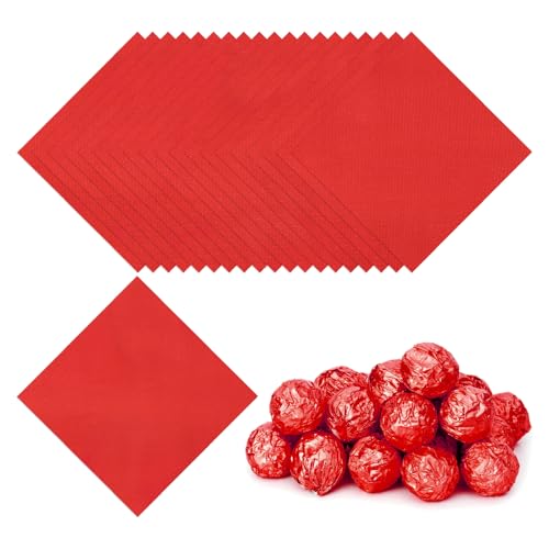 Foil Candy Wraps 15 x 5 inch, 100st Vierkante Fine Grid Aluminium Foil Candy Wrapping Paper voor DIY Chocolate Candies Verpakking Decoratie, Rood