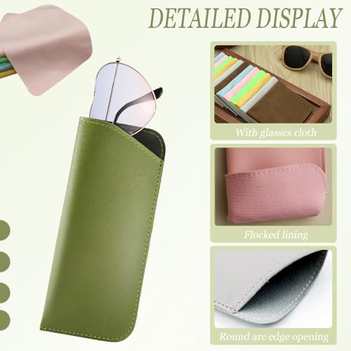 4 stuks zachte lederen glazen koffers met 4 stuks schoonmaakdoek draagbare zonnebril Spectacle Pouch lederen glazen opslagtassen voor vrouwen mannen voor glazen en zonnebrillen opslag (4 kleuren 5