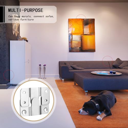 Pak van 10 bevestigingshaakjes, zware roestvrij staal inbouw haakmeubels Connector Muur Mounted Interlocking Z Clip Hook Interlocking Hooks voor foto's, spiegelframes (Zilver) 4