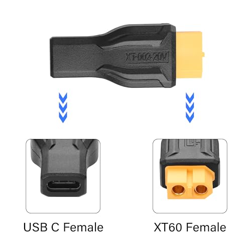 2 Pack XT60 naar USB C Adapter XT60 naar Type C Draadloos voor TS100 Soldeerijzer, FPV Monitor Voeding, Drone