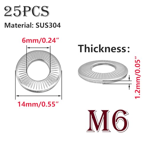 25 st Stainless Steel Cone Discs M6 Lock Flat Washers Behoud Ringen voor Industrie en Bouw