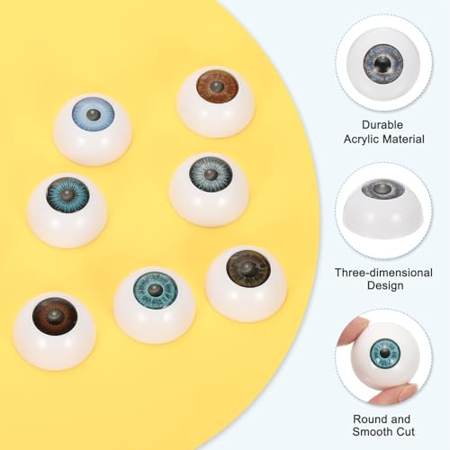 24mm Poppenogen, 4PCs Realistische Acryl Ogen Plastic Halve Ogen voor Poppen Maskers Halloween Props Art Craft, Blauw Groen/Blauw Grijs 3