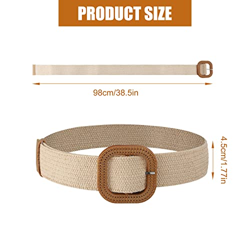 2pc gevlochten broek riemen voor vrouwen jurken, stro elastisch stretch broek riemen zomer strand jurk riemen vrouwen gevlochten houten gevlochten gesp brede broek banden voor vrouwen jurken