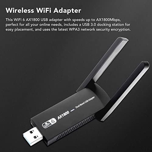 AX1800M WiFi 6 USB-adapter, met Dual Band 5G 2.4G 802.11ax 3.0 Draadloze netwerkkaart voor PC Desktop Laptop Ondersteuning 7 10 11WiFi USB3.0 2.4GHZ Tot 5.0GHZ AX1800Mbps 3