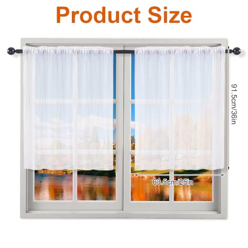 2 Stukken Gordijnen 63.5Bx91.5H(cm) Bistro Gordijn, Witte Kleine Gordijnen, Semi-Transparant Gordijn, Keuken Gordijnen, Kleine Ramen Gordijnen, Voile Gordijnen, voor Keuken Woonkamer Land