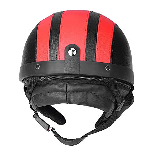 Half Open lederen helm, Half Lederen helm voor Scooter, met UV Visor glazen, Half Open Motorfiets helm Universele Scooter voor Motorfiets(Rood) 4