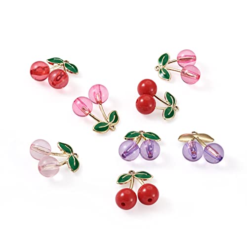 Cherry Emaill Light Gold Plated Charm Hanger Hanger 5 kleuren schattig hanger ketting armband oorbellen ambachtelijk Set van 20