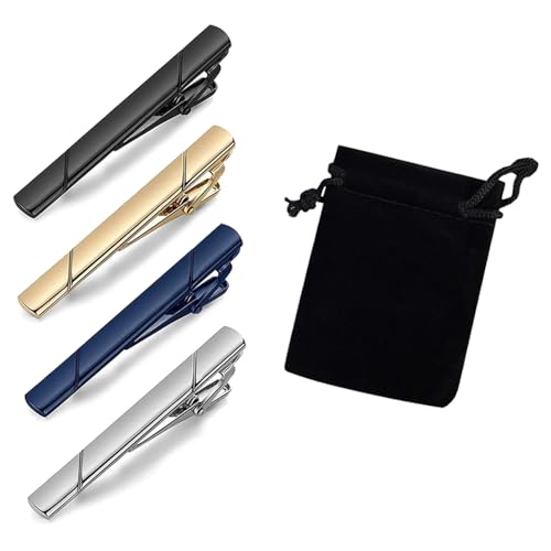 4 st Bie Clips voor mannen, Long Styles Tie Bar Clip Set met 1 Tie Clip Opslag Bag Mode Tie Clip Gepersonaliseerde 6.8cm Tie Clips Square Edges Tie Tack Pins voor bruiloft Party, metaal, Geen edelsteen