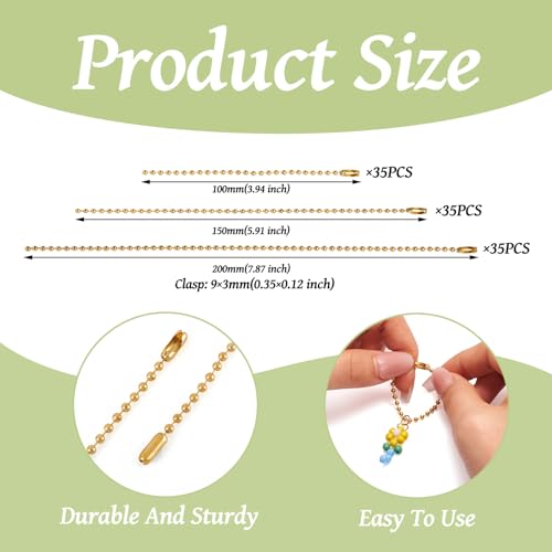 105st tag ketens bal ketting connectoren 3 stijlen tag kettingen 100/150/200mm sleutelhangers hangkettingen kralen trekken ketting uitbreiding blind ketting, goud 4