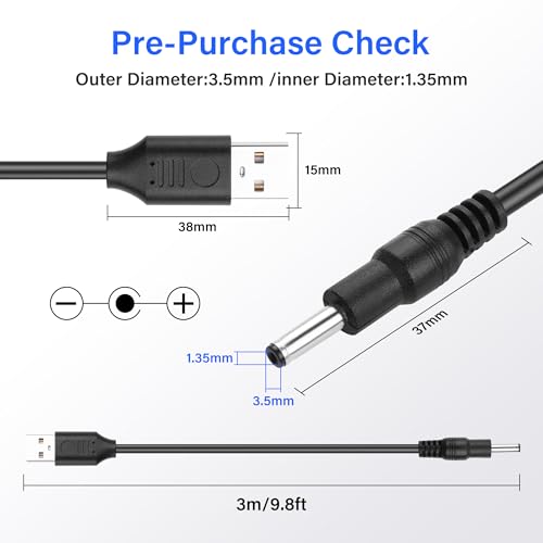 USB naar DC 3,5 x 1,35mm Power Cable 5V 2A 10FT (3m), CCTV Camera Laadkabel voor IP-camera's/LED-verlichting/Set Top Boxen, Pure Koper Core