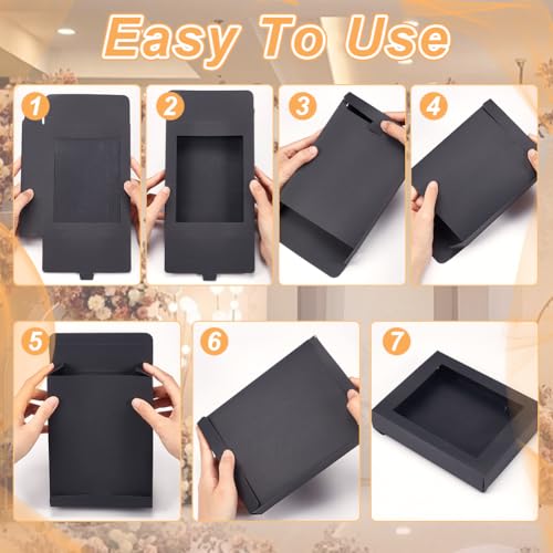 24 stuks zwarte geschenkdoos, vouwen papieren dozen Cookie dozen Bakkerij dozen Kraft dozen Behandel dozen met venster voor partij favor Treats Bakkerij en sieraden verpakking, 17.5x13.5x3.5 5