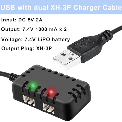 2Scs 2S 7.4V USB met dubbele XH-3P Laadkabel, Type C naar USB Converter, voor Axial SCX10 RC Car 2S Batterijen RC Auto's Drone Boot Vliegtuig 3