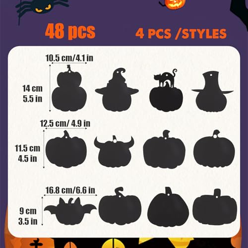 48 stukken Kraspapier voor Halloween Pompoen Kids Kraspapier Regenboog met Bamboe Pennen en Lint voor Hang Halloween Gift DIY