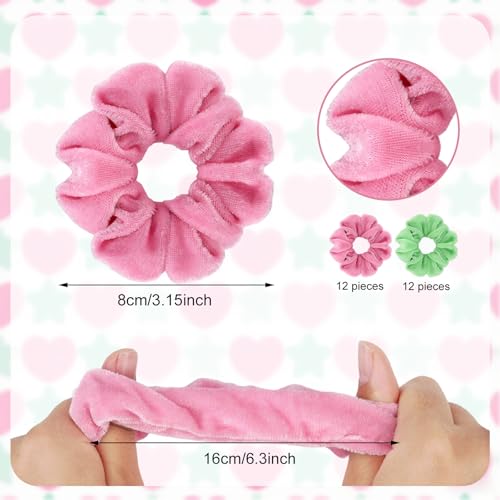 24 st Green and Pink Scrunchies, Gold Velvet Headbands Evil Theme Soft Stretchy Headbands for Ladies Die for Fans of Crown and Witch