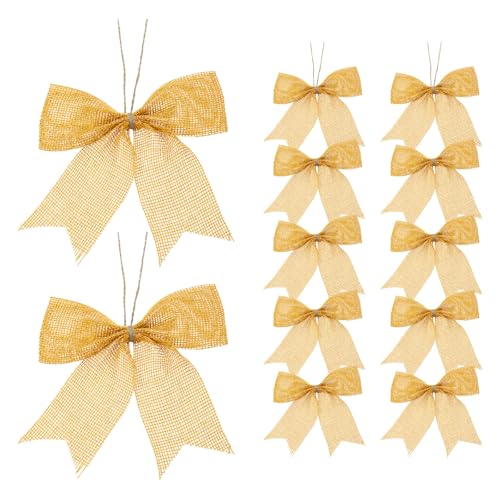 10.5cm Mini Burlap Bows for Crafts, 12 stuks Handgemaakte Bows met Bow, Natural Decorative Decoration, Pre-tied Christmas Bow voor Festival, Holiday Party Supplies