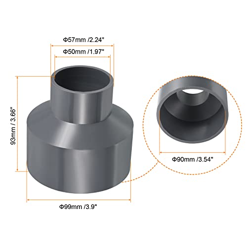 PVC Reducer Pipe Fitting 90x50mm, Straight Koppelaar Connector, Grey
