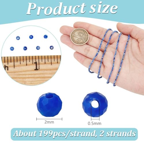398Stuks Natuurlijke Lapis Lazuli kralen, 2mm Facet Ronde Losse Spacer kralen, Stone Kralen Strands voor DIY armband Kettingen sieraden ambachten maken, Gat: 0,6mm