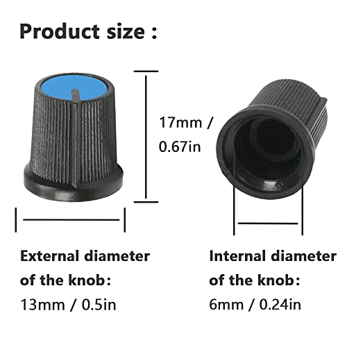 60 stuks potentiometerregelaar 6 mm kartelasgat potentiometer volume controle draaiknop 13 x 17 mm kleur wit, blauw, rood, geel, groen, oranje