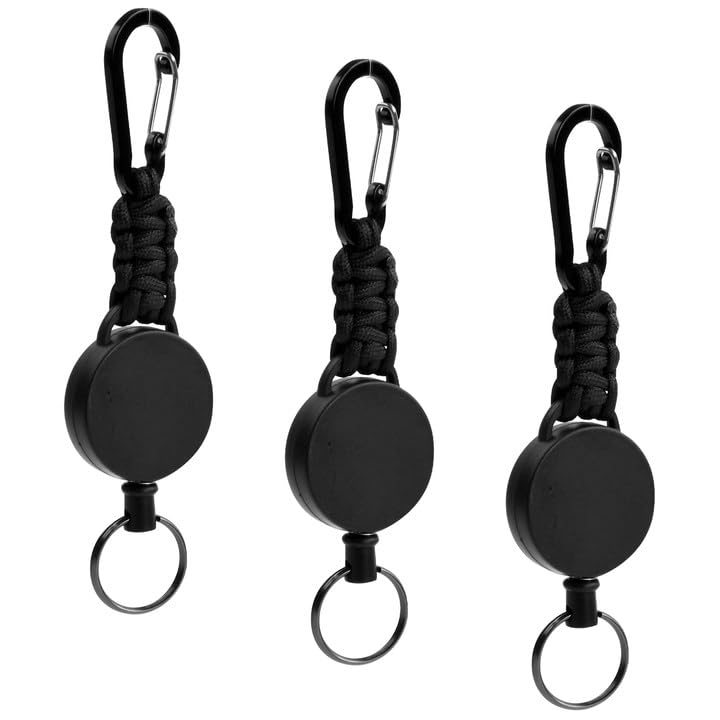 Intrekbare sleutelhanger staaldraad, 3 stuks Pull-Out Key Chain met stalen kabel 60cm, Pull-Out Key Chain, Badge Holder, Zwart, Intrekbare ID-kaarthouder voor leraar, Doctor, Verpleegster