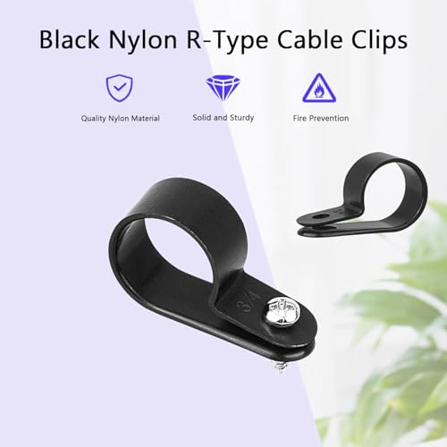 20st Nylon R Type Kabelklemmen, 4.8mm Plastic Kabelklem, Assortiment Kit Bevestiging Plastic Draadklemmen voor Kabelbeheer Kabelbeheer, Zwarte UC-0.5 4