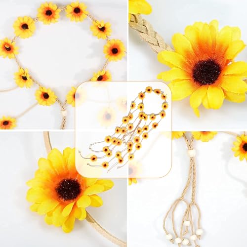 Zonnebloem haarband, Zonnebloem haarkrans hoofdstuk, Boheemse haarbanden, Boheemse stijl, Geschikt voor strand, feest, bruiloft decoratie 4