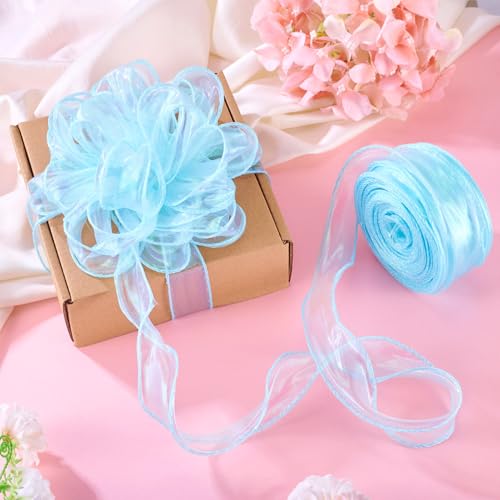 40m Polyester Lint 40mm Sparkling Sheer Chiffon Ribbon Glittering Organza Ribbon voor Bouquet Wrap Bows Kramen Decoratie DIY Crafts, Licht Sky Blue 3