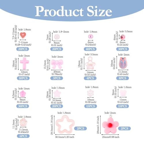 225 Stuks verschillende acryl kralen en bedels sieraden maken Kits Kubus brief kralen bloem vlinder kruis Bow Spacer kralen Bulk voor DIY armband sieraden maken, Roze 4