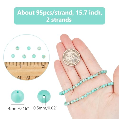 Ca. 190st Turquoise Parel Strands 4mm Natural Marble Beads Dark Cyan Verwarmde Ronde Losse Edelstenen kralen Natuurlijke Losse kralen voor armband maken en