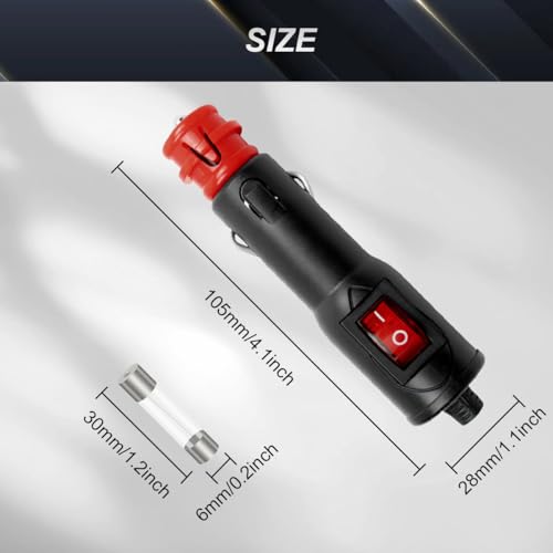 Verpakking van 4 sigarettenaanstekerplug 12V 24V 10A met schakelaar AUX-plug-vervangingsplug voor motor/auto/trekker met 4 zekeringen, schroevendraaier 5
