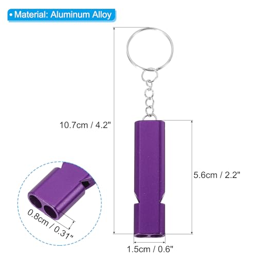 Noodsignaal Whistle, 3 Pack Luid geluid Aluminium sleutelhanger Whistles Outdoor Safety Survival Whistle for Camping Wandelen, Goud, Paars