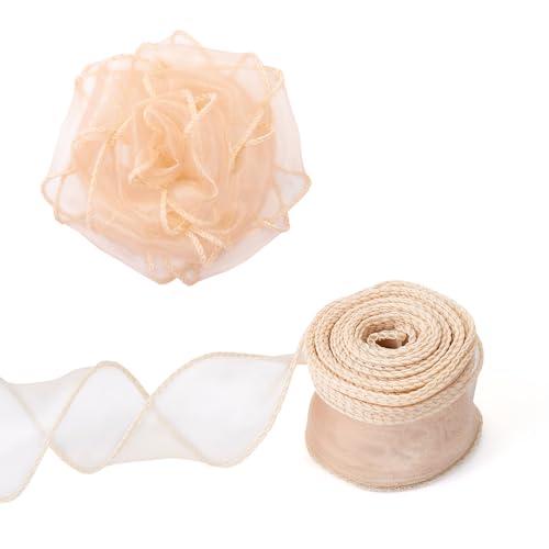 Organza bedrade linten van organza 3,5 cm (1 - 5/8 in), visstaart transparante linten voor bloemen, boeket, bruiloft, bruidsdouche, inpakken, strik, krans, doe-het-zelf knutselen (oranje)