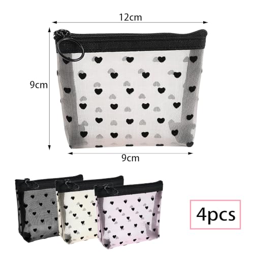 4 st. Mini Cosmetic Tassen Kleine Make-up Zak Portable Travel Make-up Pouch Lipstick Cosmetic Accessoires Organizer Veelzijdige Zipper zak voor vrouwen voor reizen dagelijks, Multicolour, klassieke