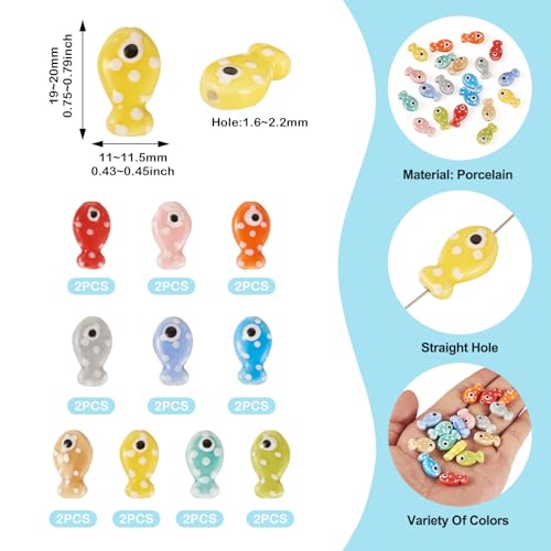 10 Kleuren Vis Keramische kralen Ocean Sea Beach Animal Kralen Porselein Kleine zomer 19.5x11mm kralen voor DIY sieraden maken ketting armband sleutelhanger accessoire 20Scs 3