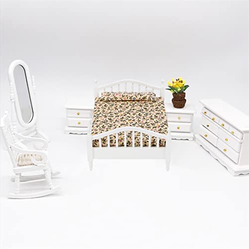 1:12 Doll's Bed Houten Meubilair voor Poppenhuis Miniatuur Poppenhuis Bed Model Decoratie Living Room Imitatie Game Educatieve Speelgoed voor kinderen (Bed) 4