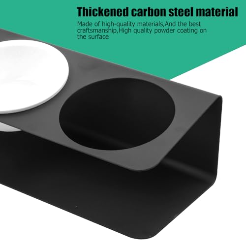 Cat Food Bowl, Raised Dog, 3 Ceramic Bowls, 250 ml, met 15° Helling Metal Stand, Drinkende Bowls voor Water en Voeder, Verhoogde Platen voor Puppies, Kittens, Anti-Medium, Zwart 3