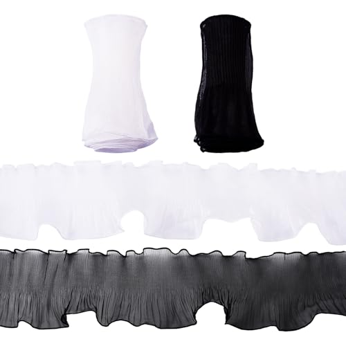 2 stuks zeemeermin Polyester Lints Kant Edges 120mm Organza Trimmen iriserende sprankelende visstaart garen voor boeket onkruid decor Cadeauverpakking Decoratieve kleding, zwart / wit